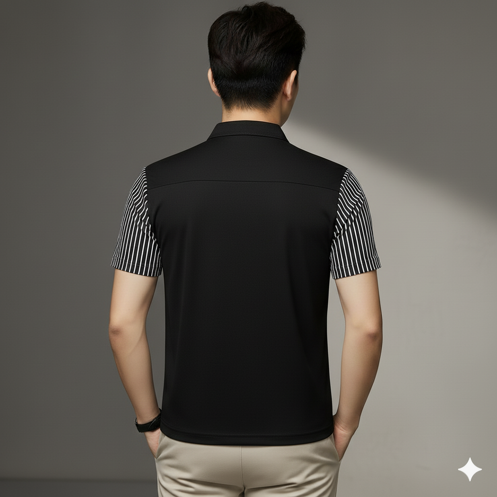 Short Sleeve Contrast Striped Collar Golf Polo