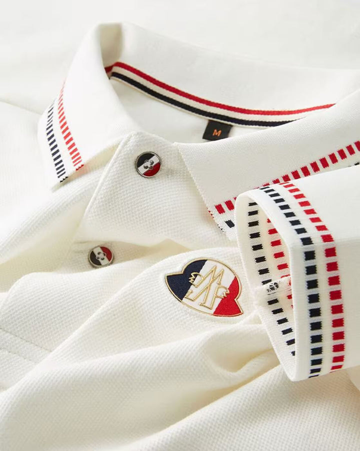Men’s Elegant White Full-Sleeve Polo T-Shirt with Contrast Collar