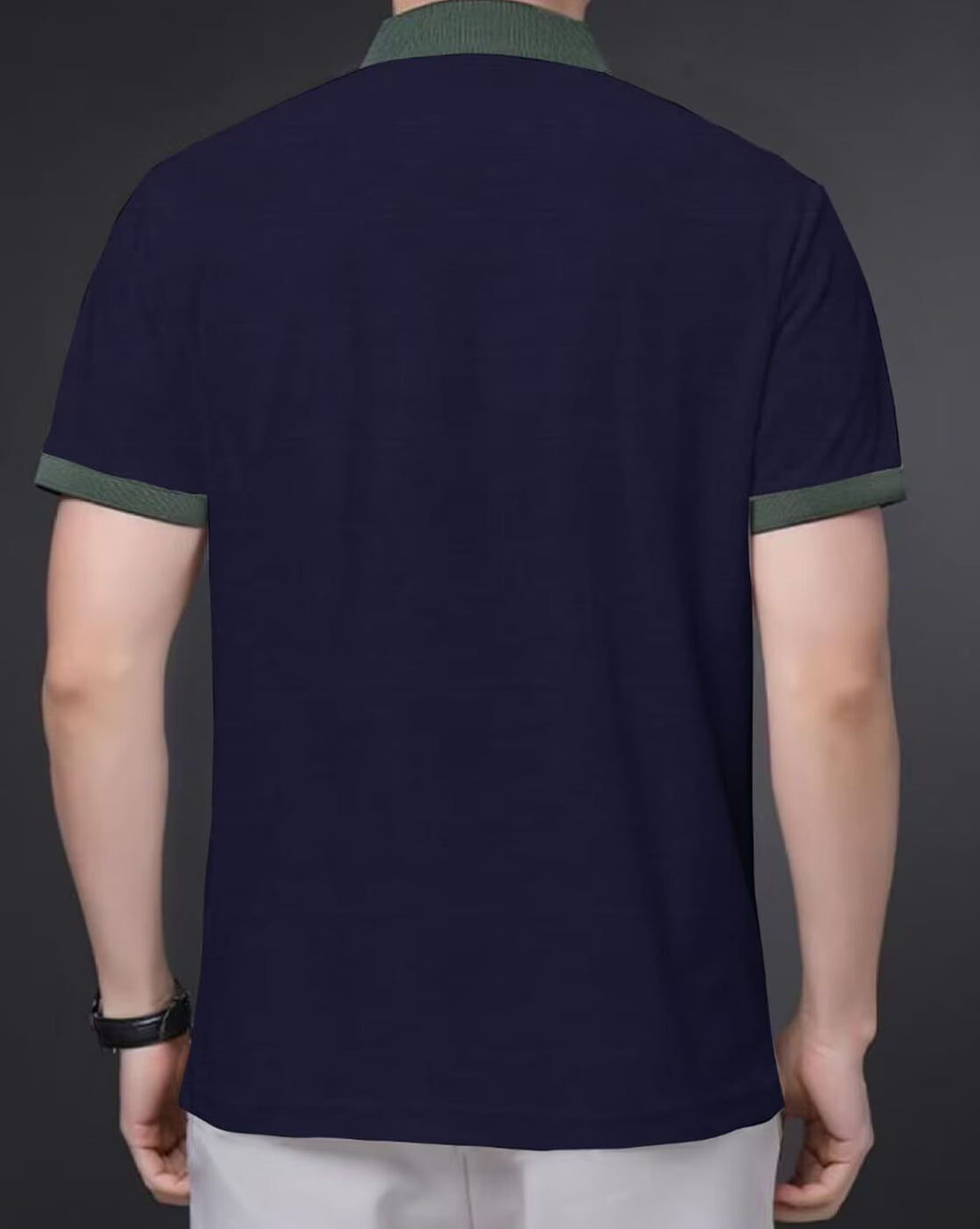 Classic Blue Polo Tee with Contrast Green Accents