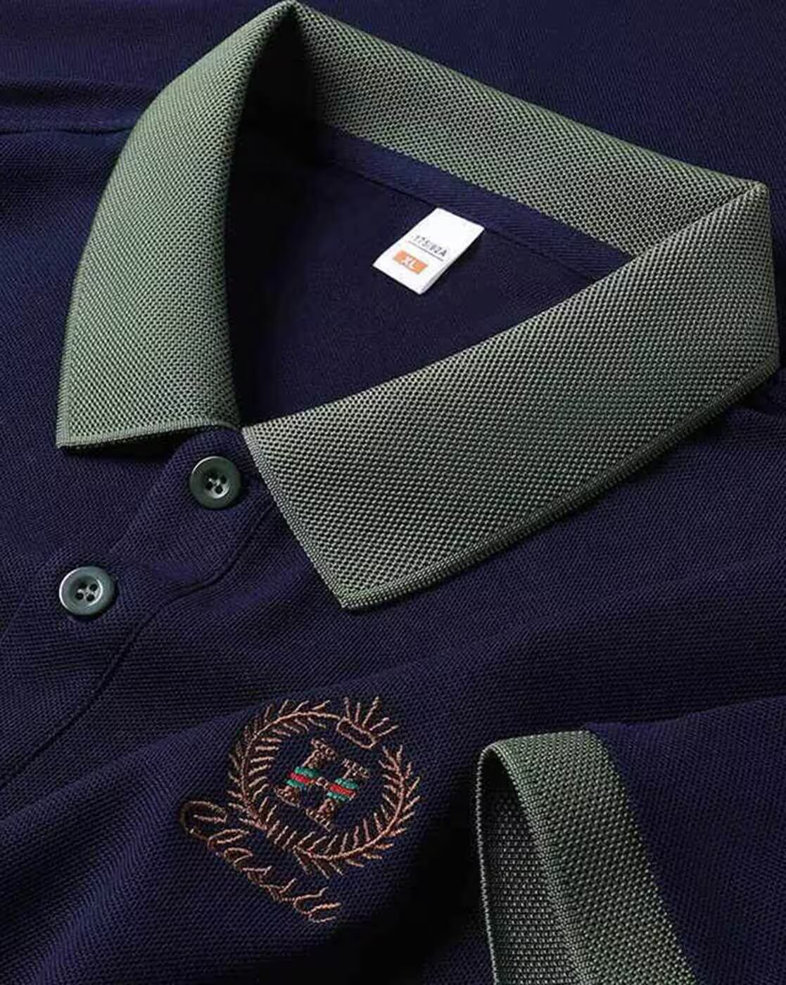 Classic Blue Polo Tee with Contrast Green Accents