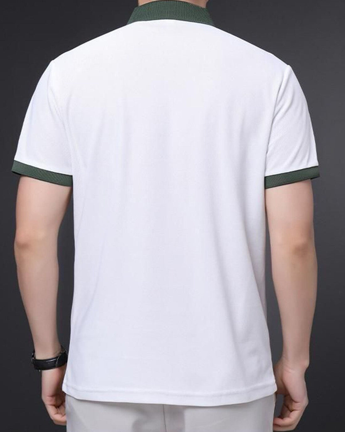 Classic White Polo Tee with Contrast Green Accents