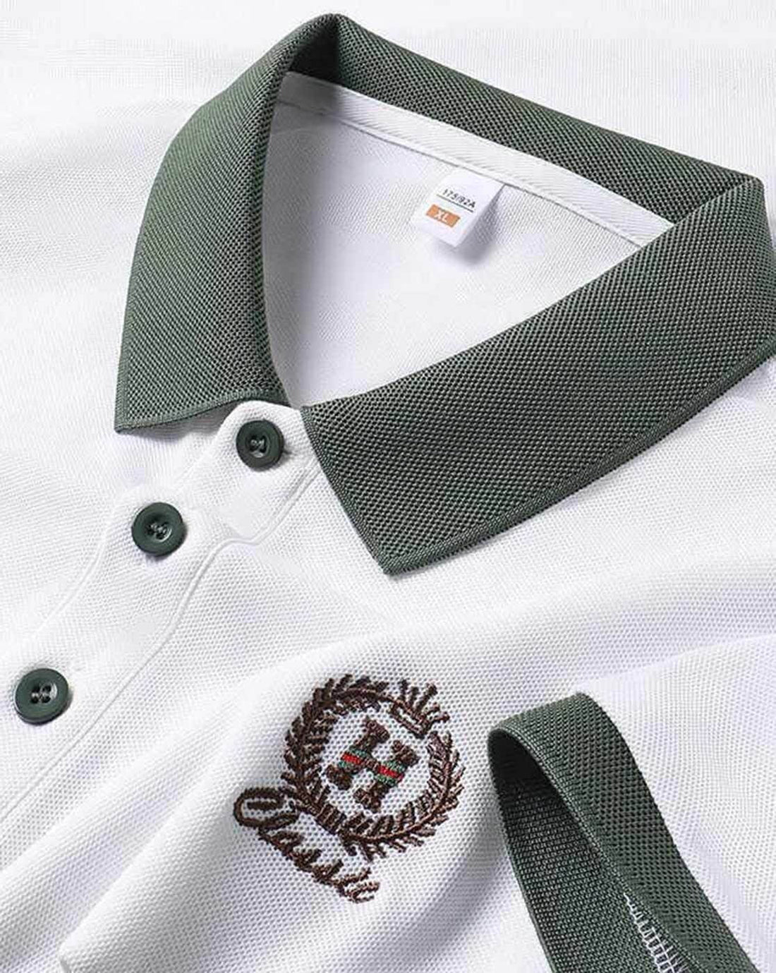 Classic White Polo Tee with Contrast Green Accents