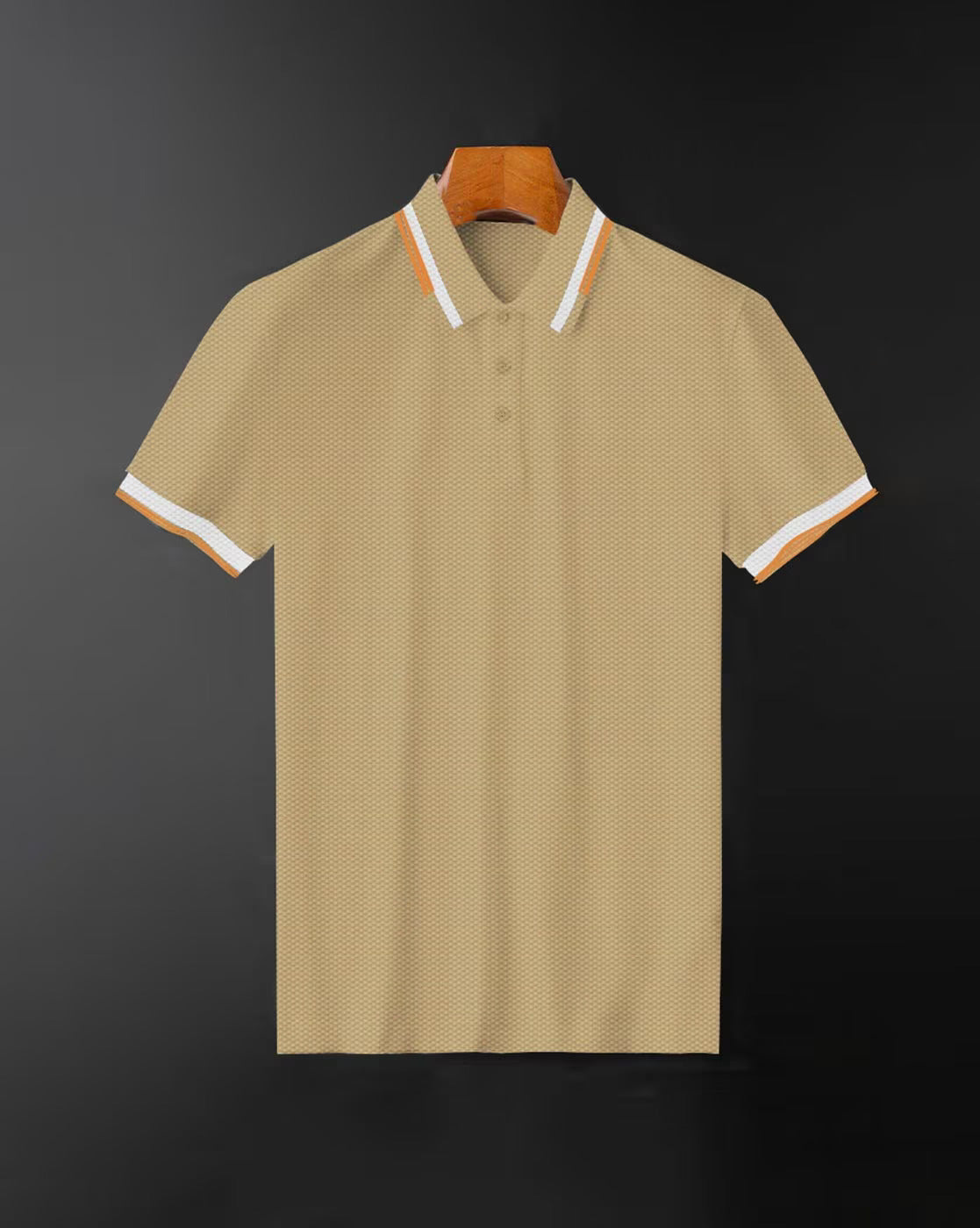 Premium Beige Polo T-Shirt with Stylish Tricolor Accents