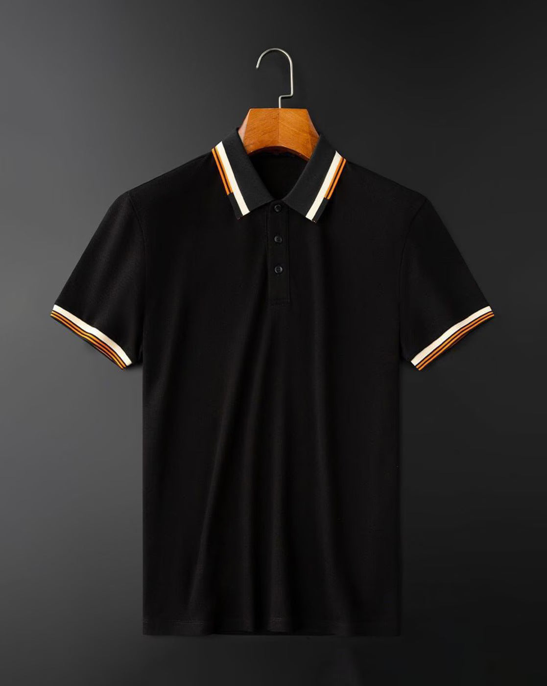 Premium Black Polo T-Shirt with Stylish Tricolor Accents