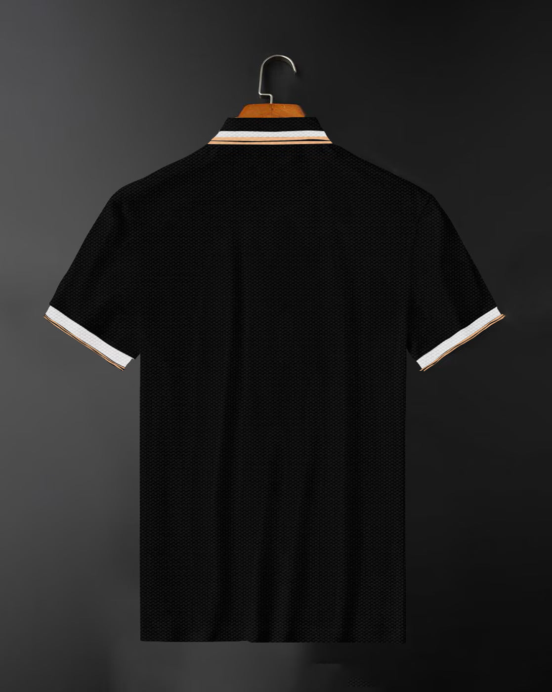 Premium Black Polo T-Shirt with Stylish Tricolor Accents