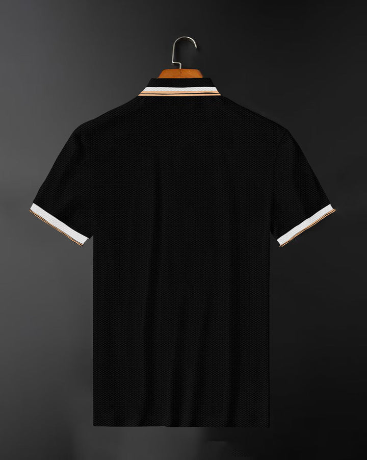 Premium Black Polo T-Shirt with Stylish Tricolor Accents