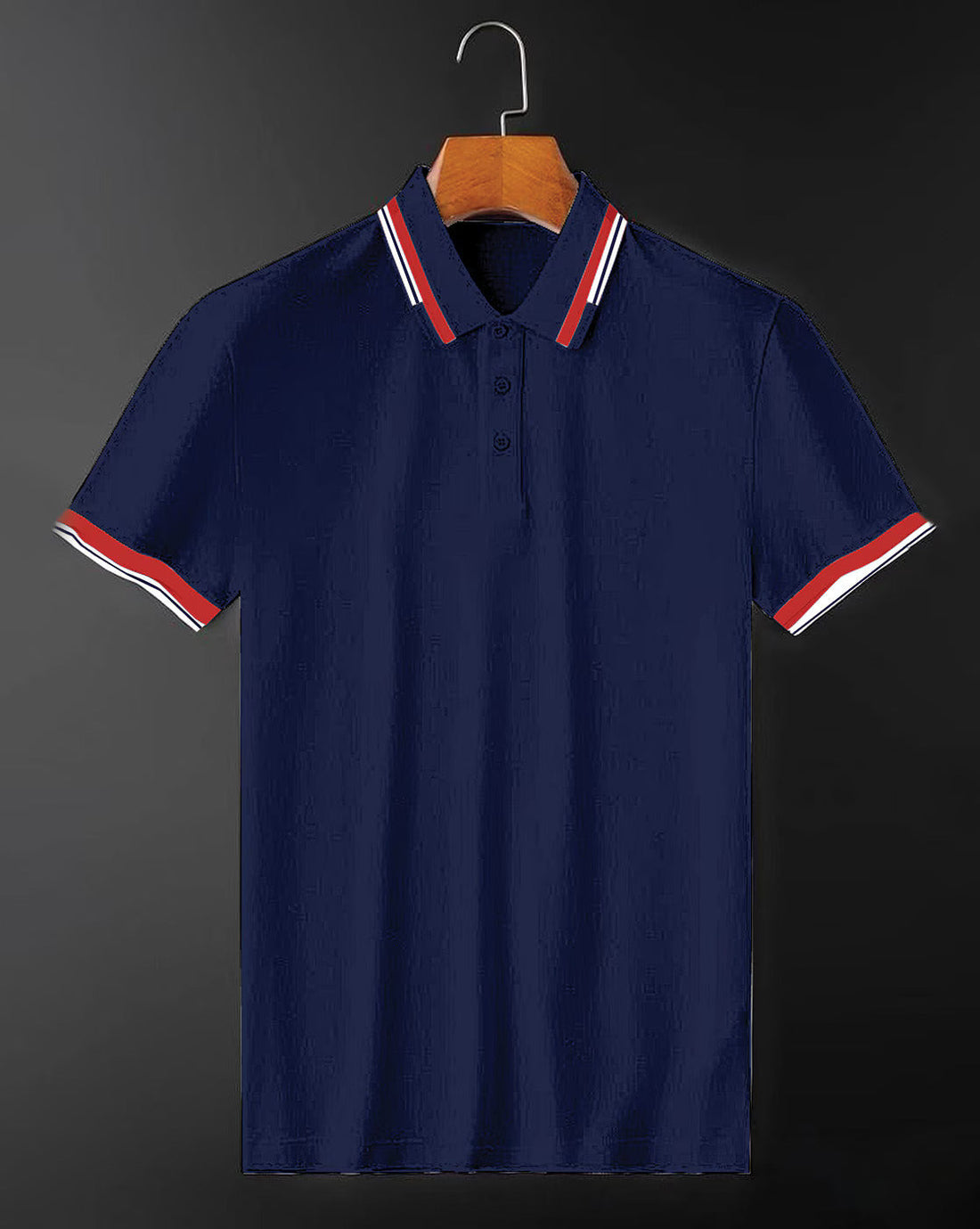 Premium Blue Polo T-Shirt with Stylish Tricolor Accents