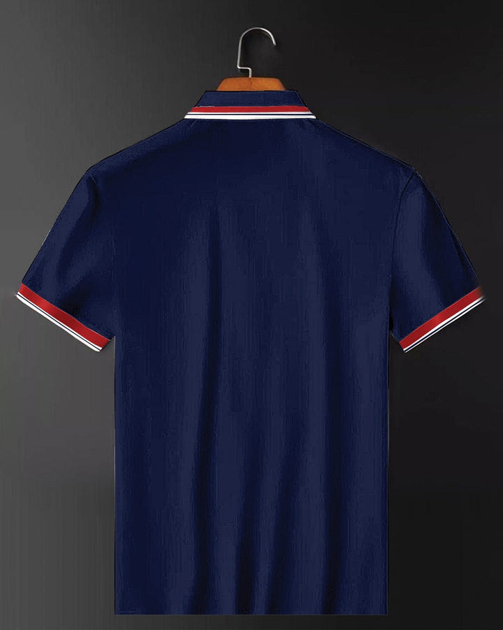 Premium Blue Polo T-Shirt with Stylish Tricolor Accents