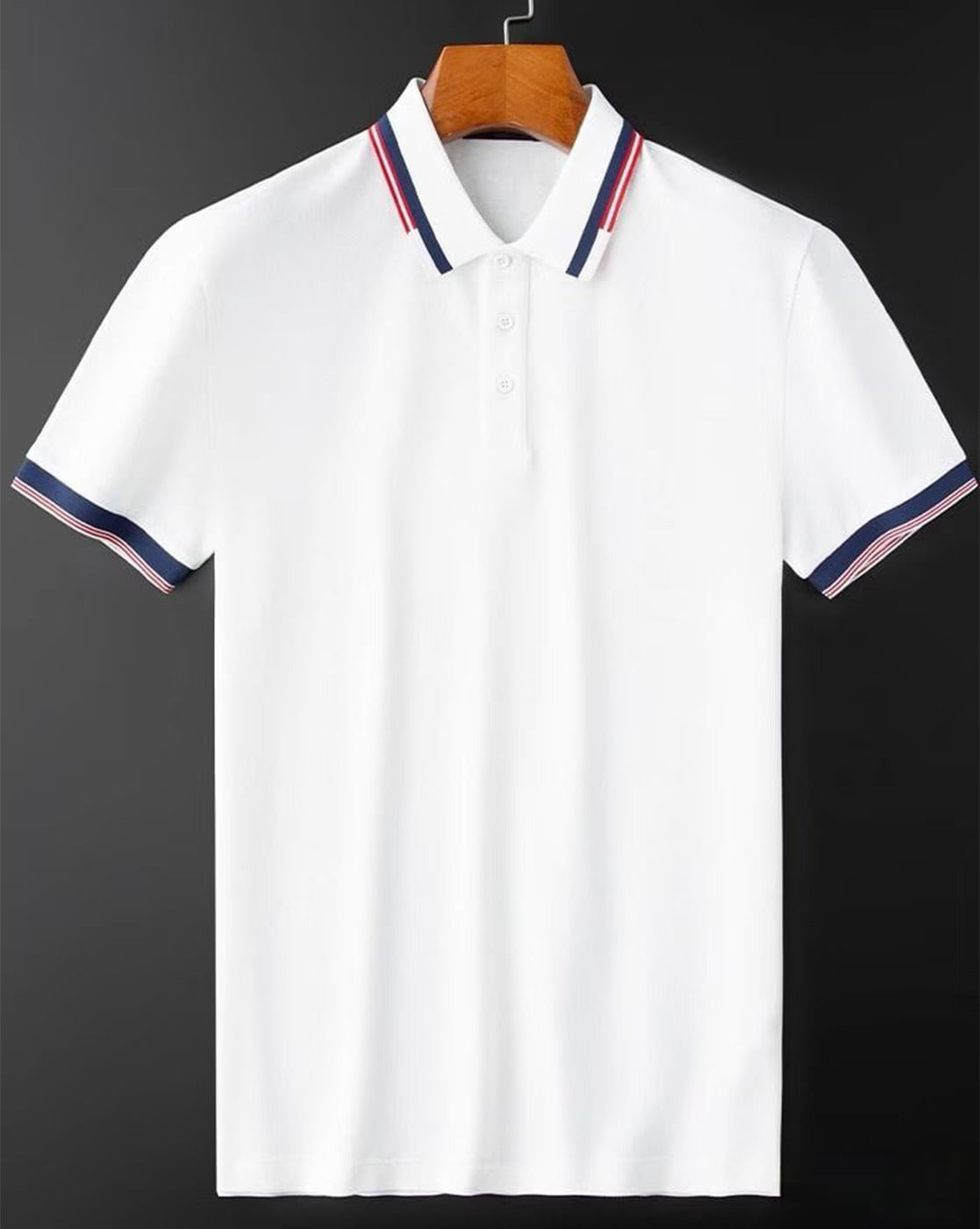 Premium White Polo T-Shirt with Stylish Tricolor Accents