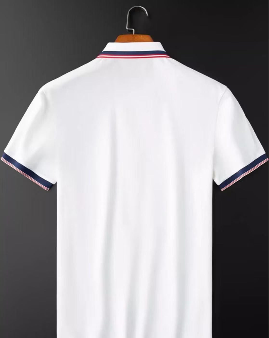 Premium White Polo T-Shirt with Stylish Tricolor Accents