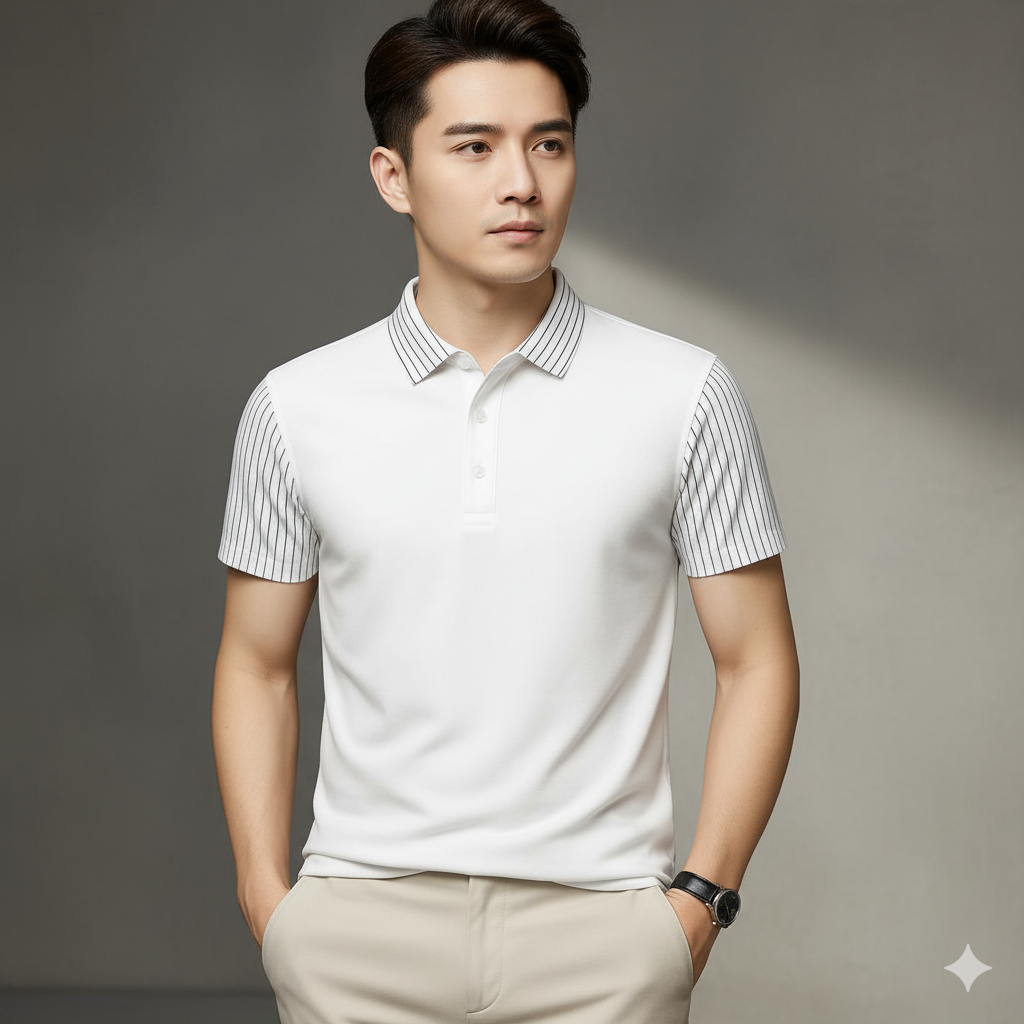 Short Sleeve Contrast Striped Collar Golf Polo