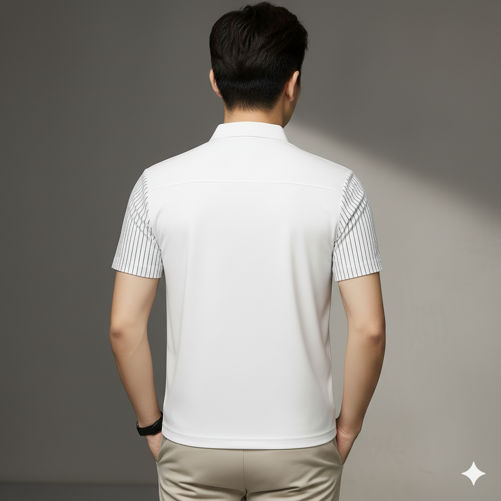 Short Sleeve Contrast Striped Collar Golf Polo