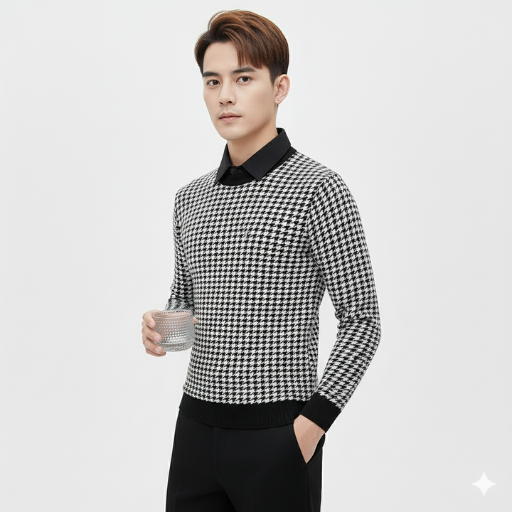 Business Casual Checkered Pattern Knitwear