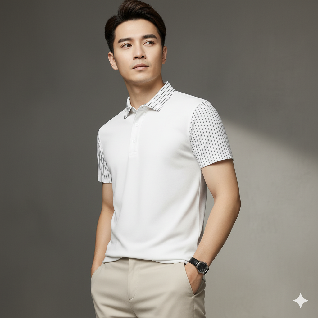 Short Sleeve Contrast Striped Collar Golf Polo