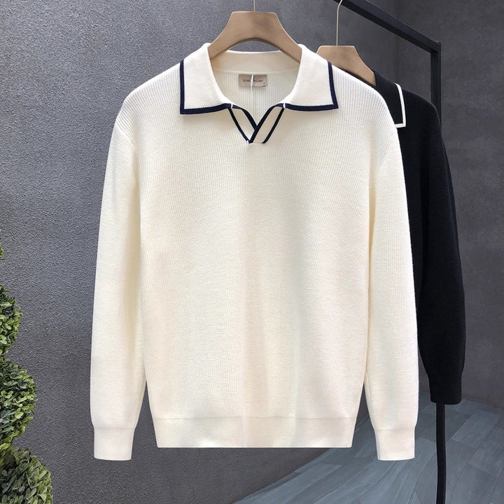 Preppy Style V-Neck Collared Jumper