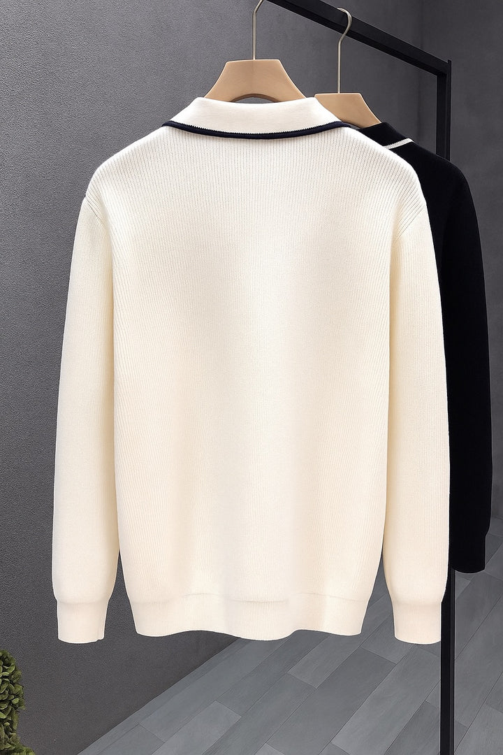 Preppy Style V-Neck Collared Jumper