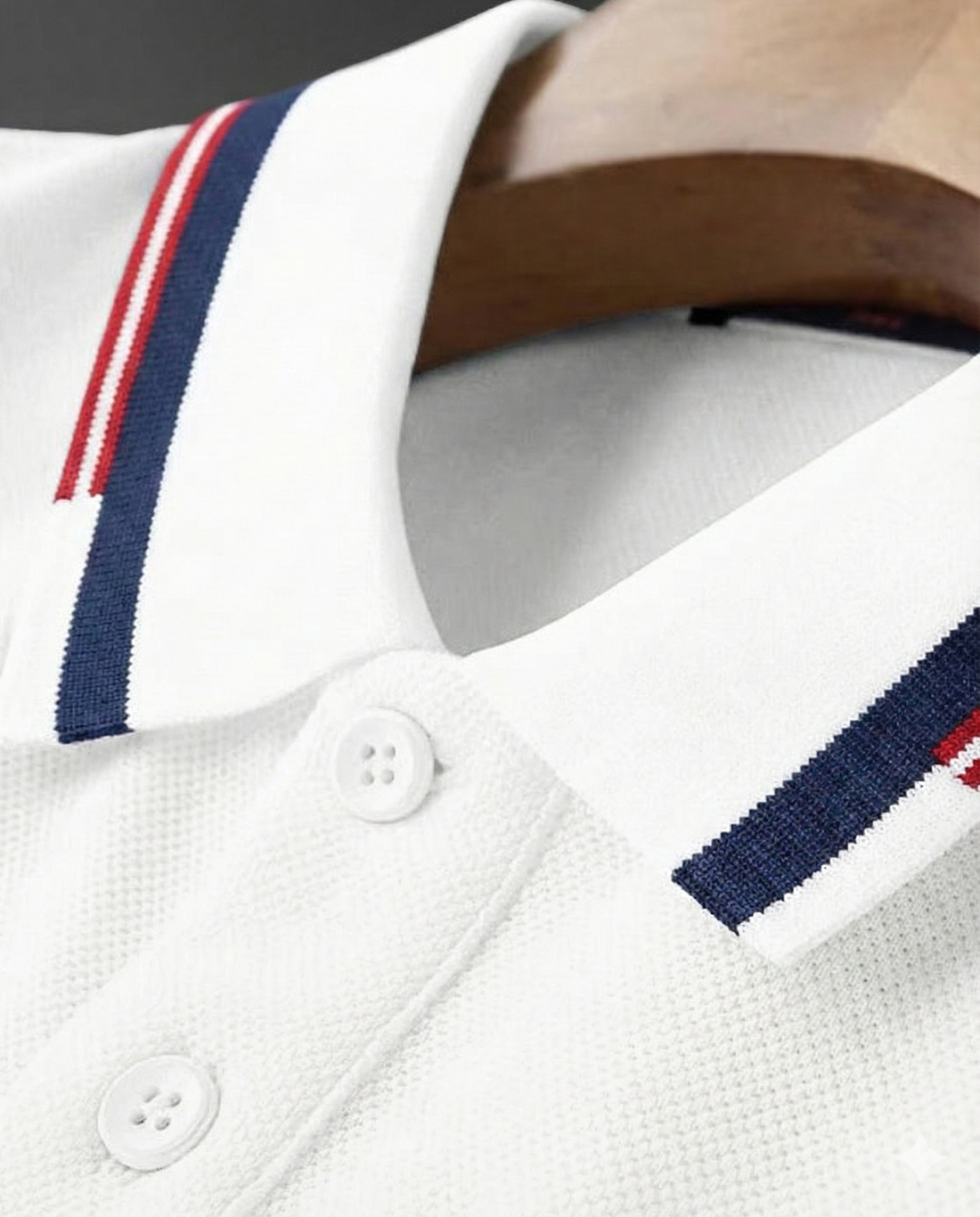 Premium White Polo T-Shirt with Stylish Tricolor Accents